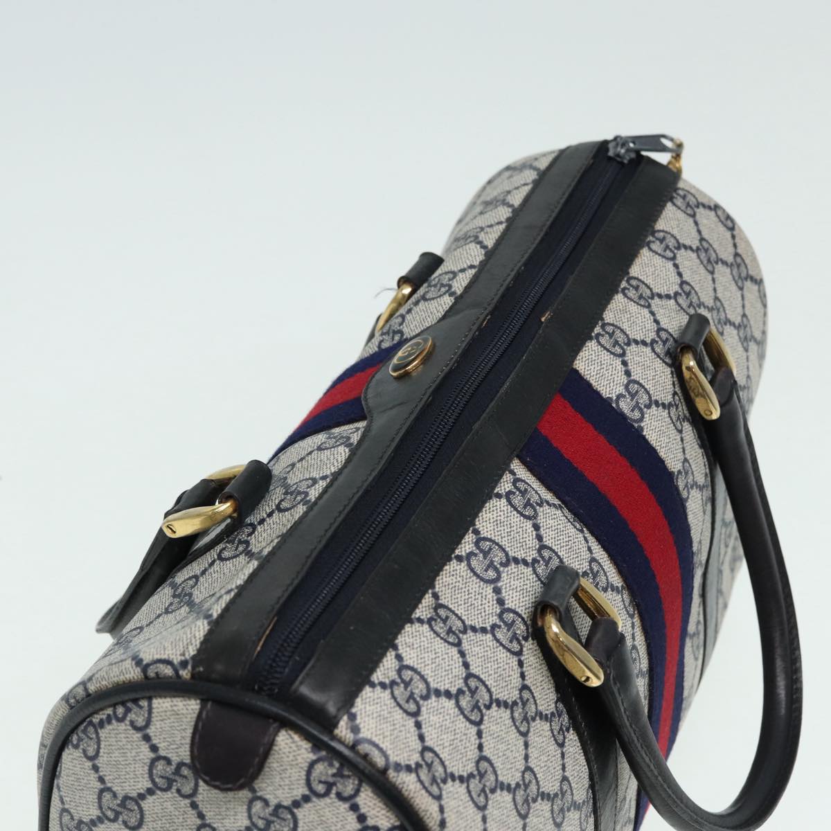GUCCI GG Supreme Sherry Line Boston Bag PVC Navy Red 012 3842 33 39 85053