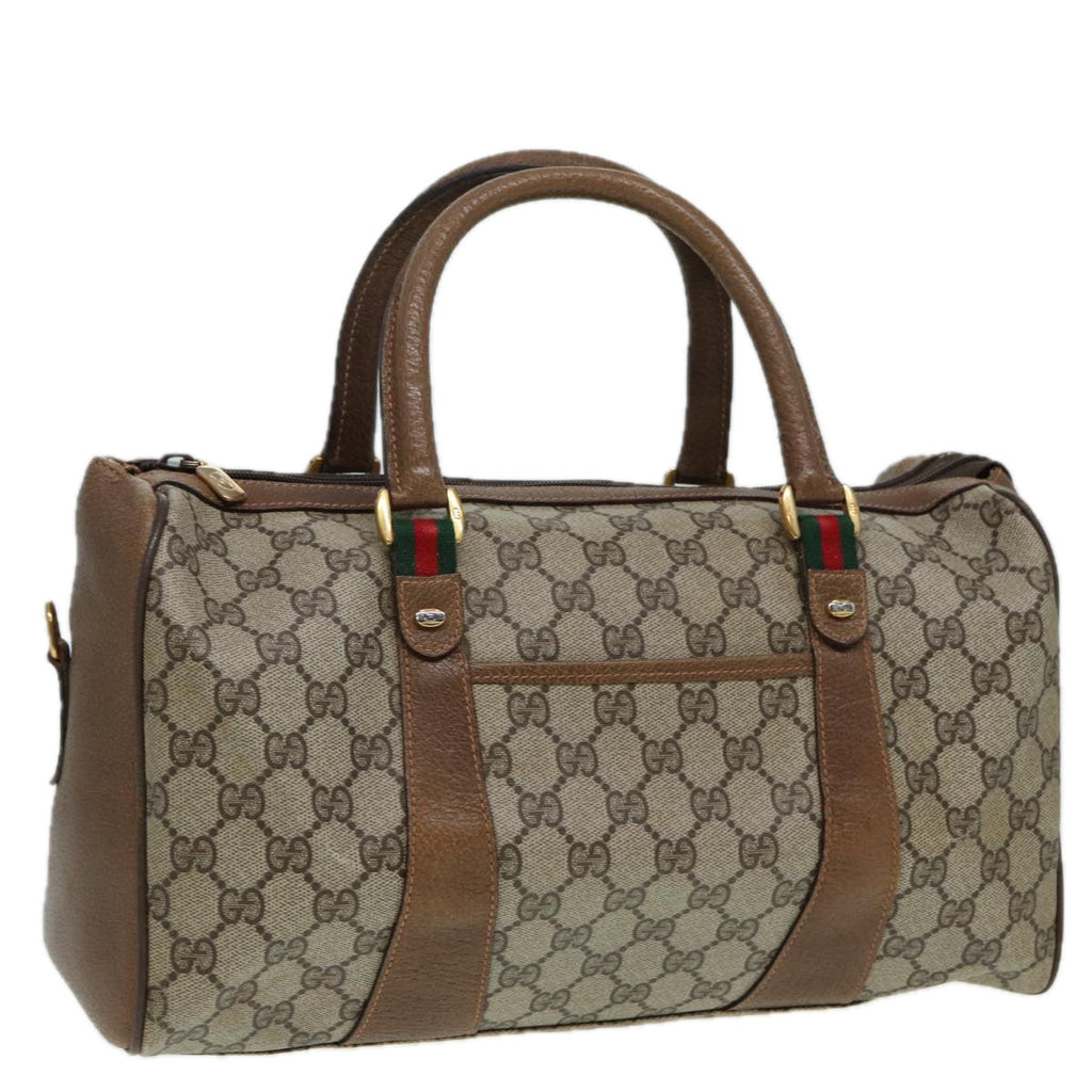 GUCCI GG Supreme Web Sherry Line Boston Bag PVC Beige Red 39 02 072 85055