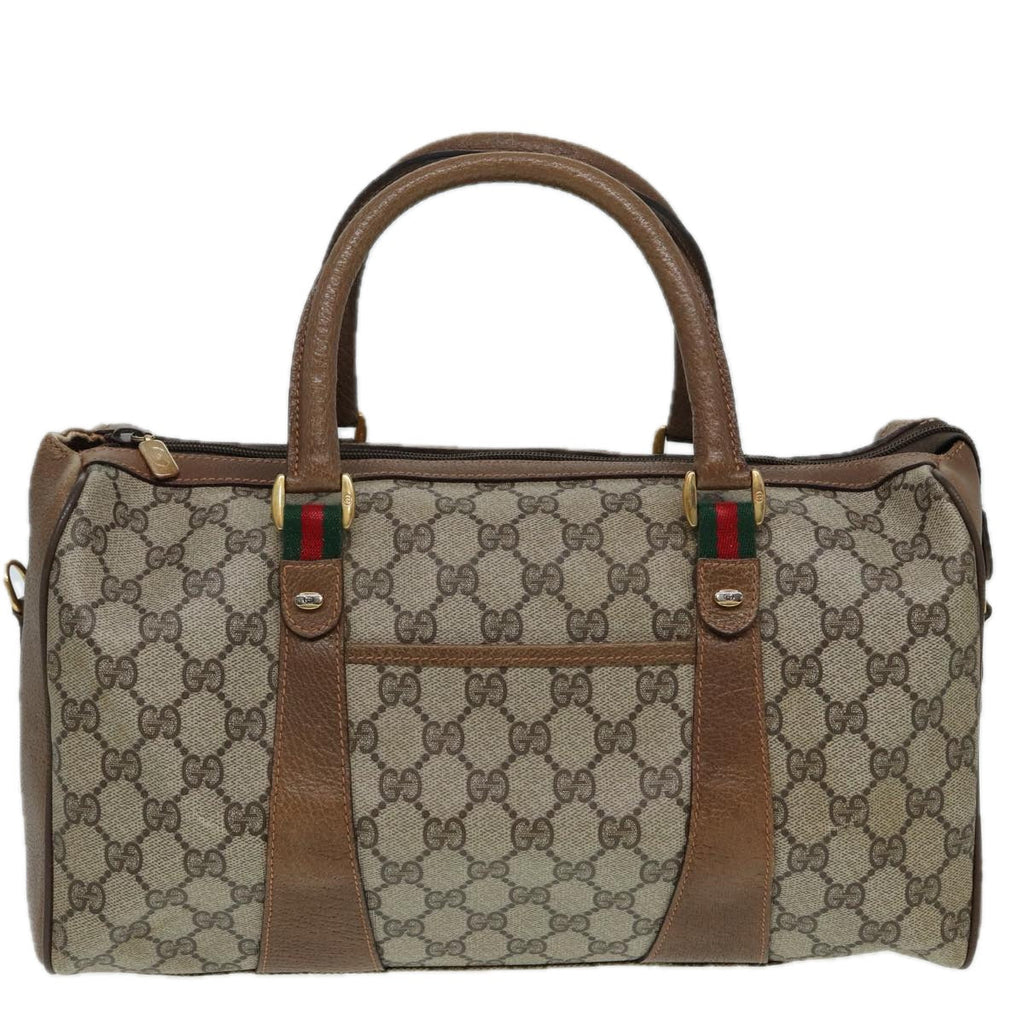 GUCCI GG Supreme Web Sherry Line Boston Bag PVC Beige Red 39 02 072 85055