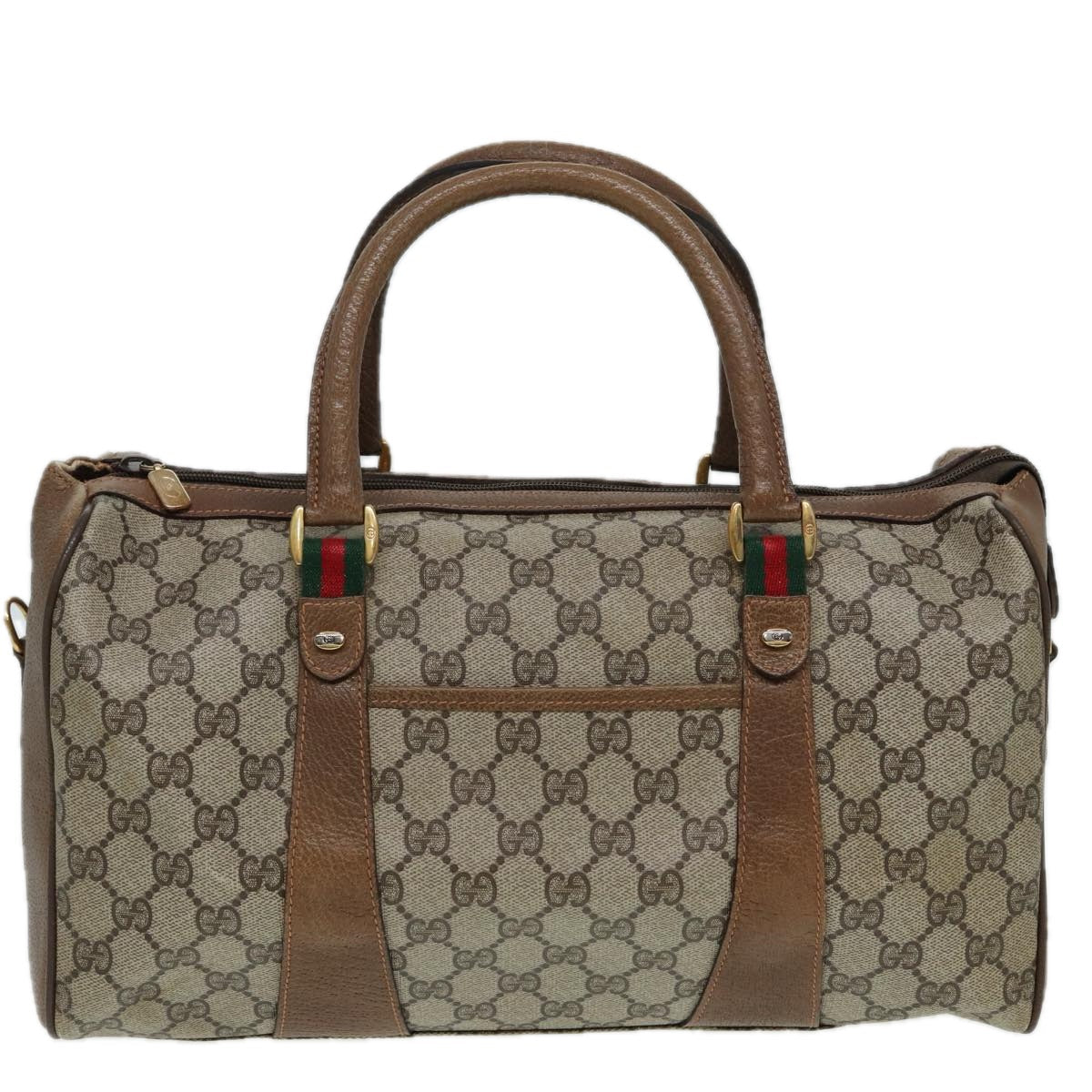 GUCCI GG Supreme Web Sherry Line Boston Bag PVC Beige Red 39 02 072 85055