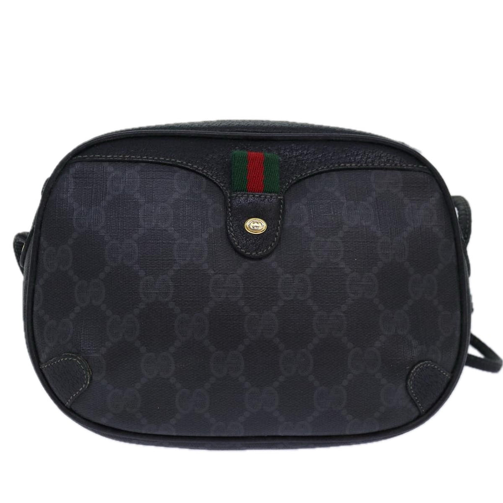 GUCCI GG Supreme Sherry Line Shoulder Bag PVC Black Gold 156 02 066 85106