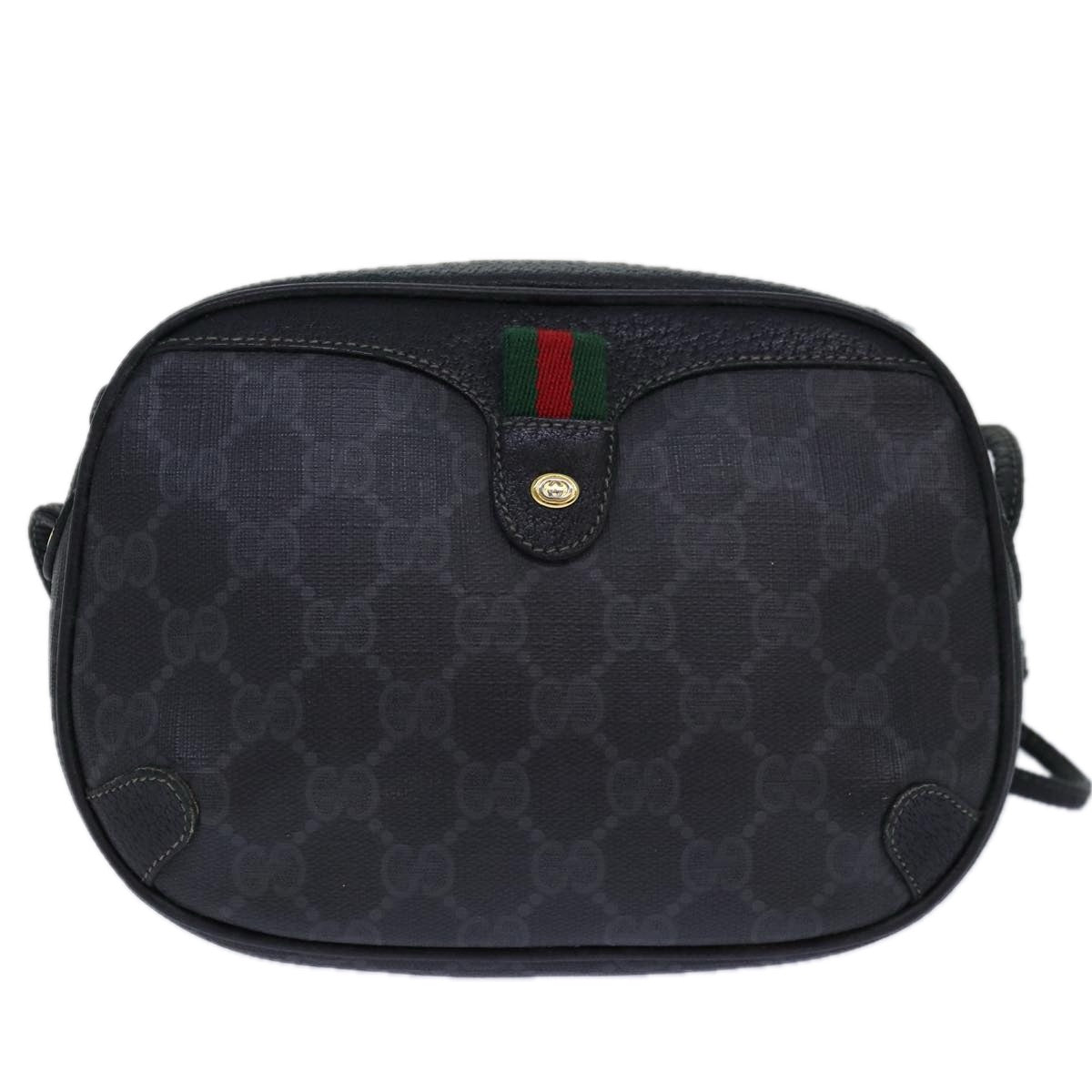 GUCCI GG Supreme Sherry Line Shoulder Bag PVC Black Gold 156 02 066 85106