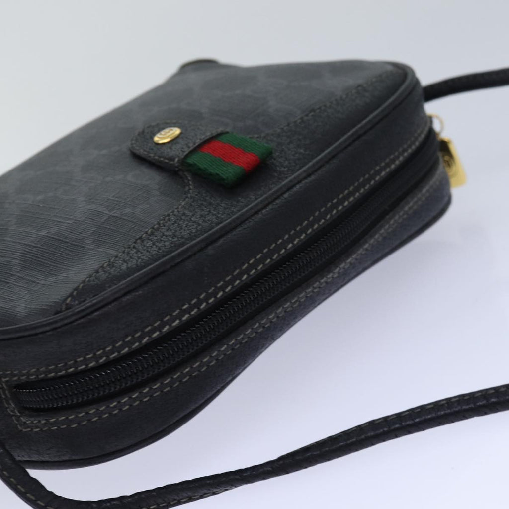 GUCCI GG Supreme Sherry Line Shoulder Bag PVC Black Gold 156 02 066 85106