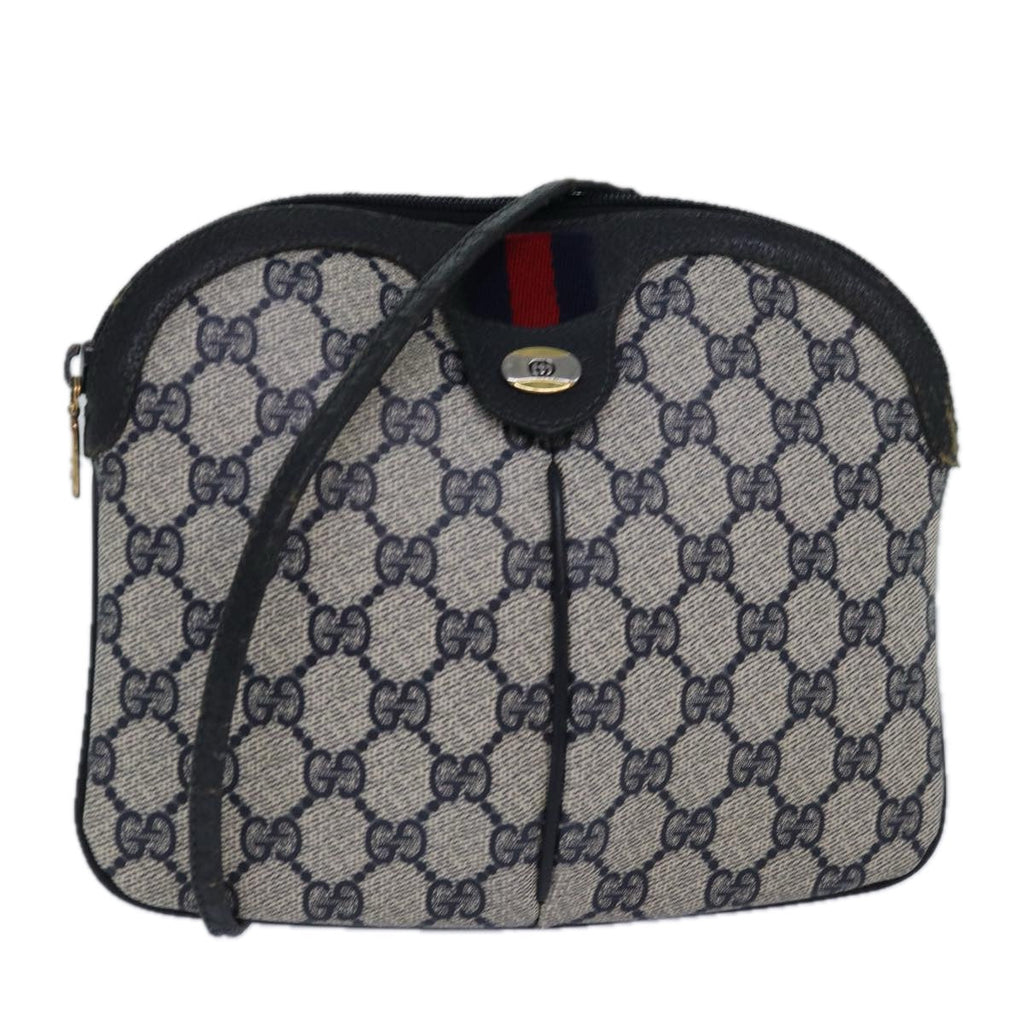 GUCCI GG Supreme Sherry Line Shoulder Bag PVC Leather Navy Red 85108