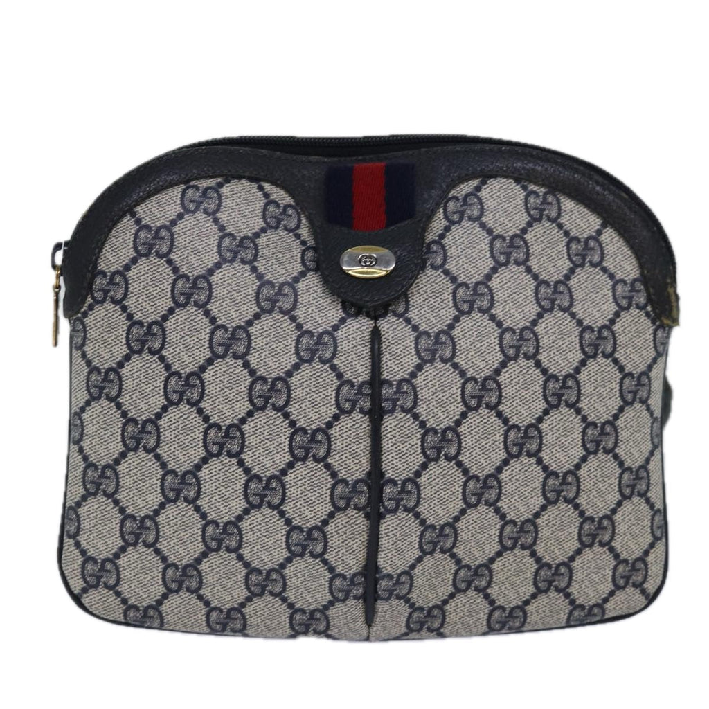 GUCCI GG Supreme Sherry Line Shoulder Bag PVC Leather Navy Red 85108