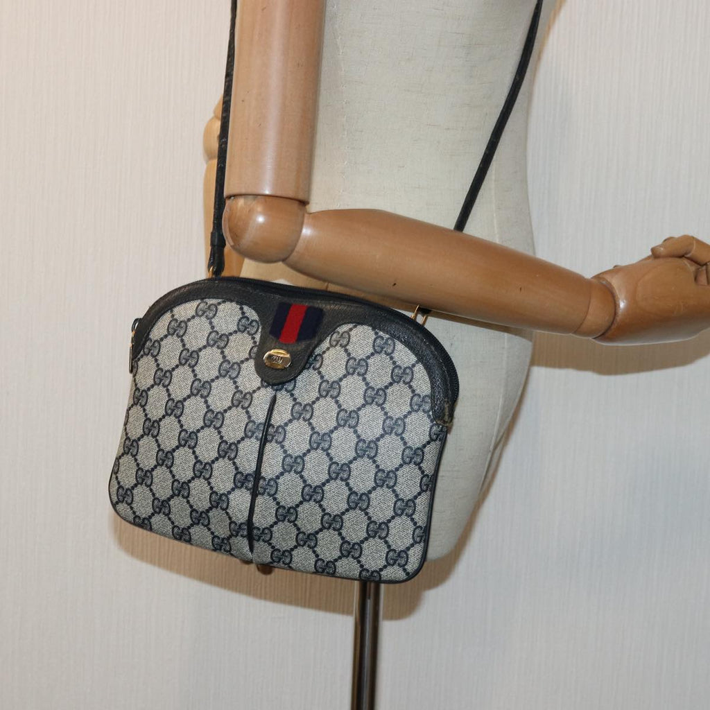 GUCCI GG Supreme Sherry Line Shoulder Bag PVC Leather Navy Red 85108