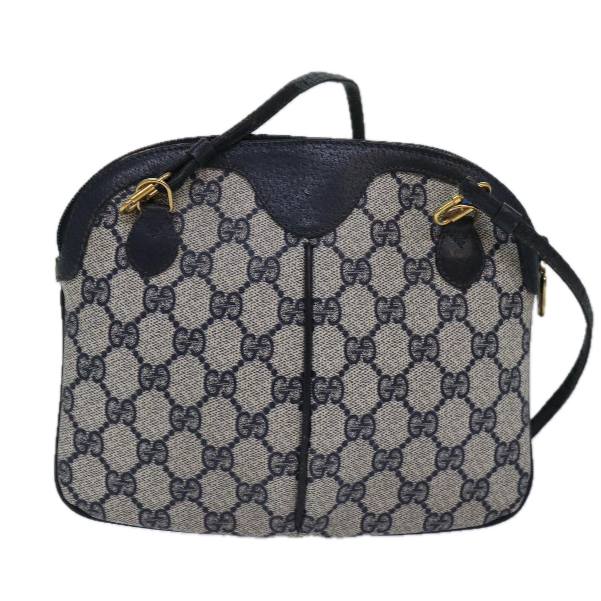 GUCCI GG Supreme Sherry Line Shoulder Bag PVC Leather Navy Red 85108