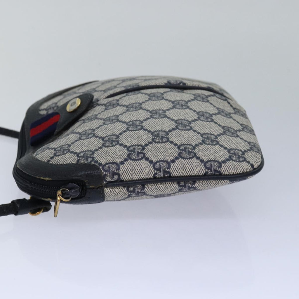 GUCCI GG Supreme Sherry Line Shoulder Bag PVC Leather Navy Red 85108