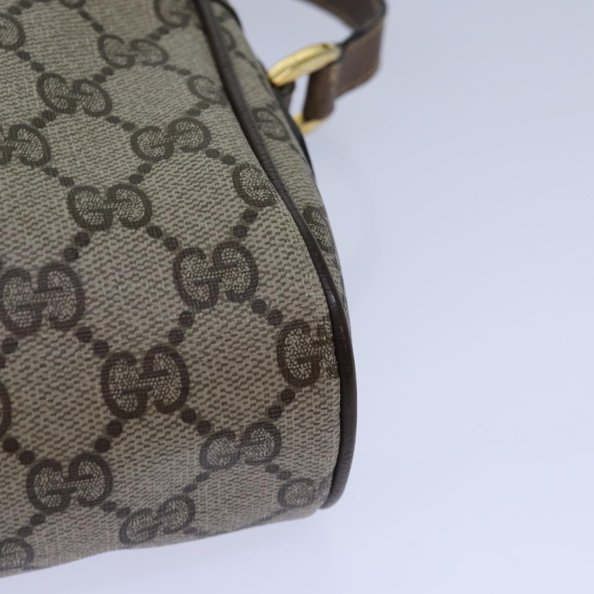 GUCCI GG Supreme Web Sherry Line Shoulder Bag PVC Beig gold 85109