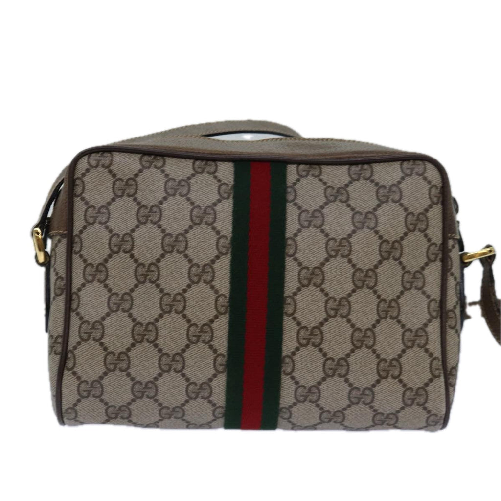 GUCCI GG Supreme Web Sherry Line Shoulder Bag PVC Beig gold 85109