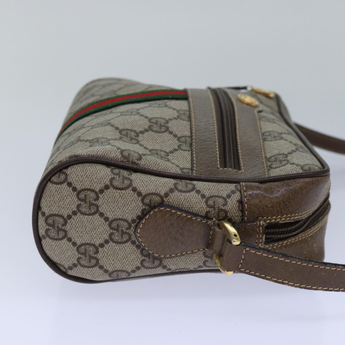GUCCI GG Supreme Web Sherry Line Shoulder Bag PVC Beig gold 85109