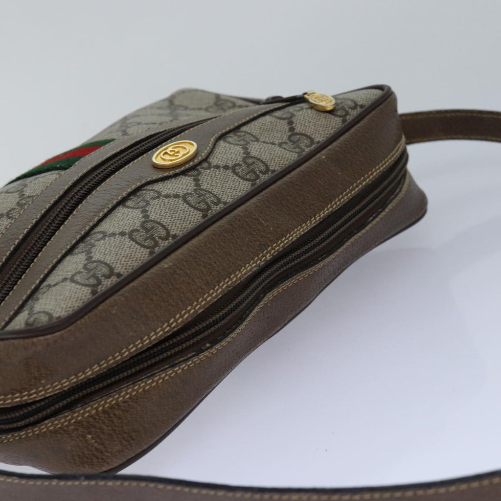 GUCCI GG Supreme Web Sherry Line Shoulder Bag PVC Beig gold 85109