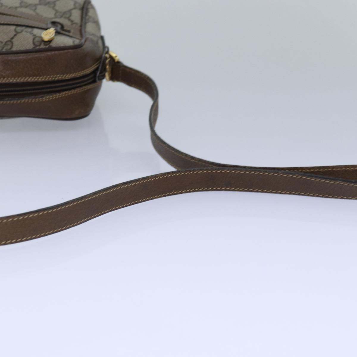 GUCCI GG Supreme Web Sherry Line Shoulder Bag PVC Beig gold 85109