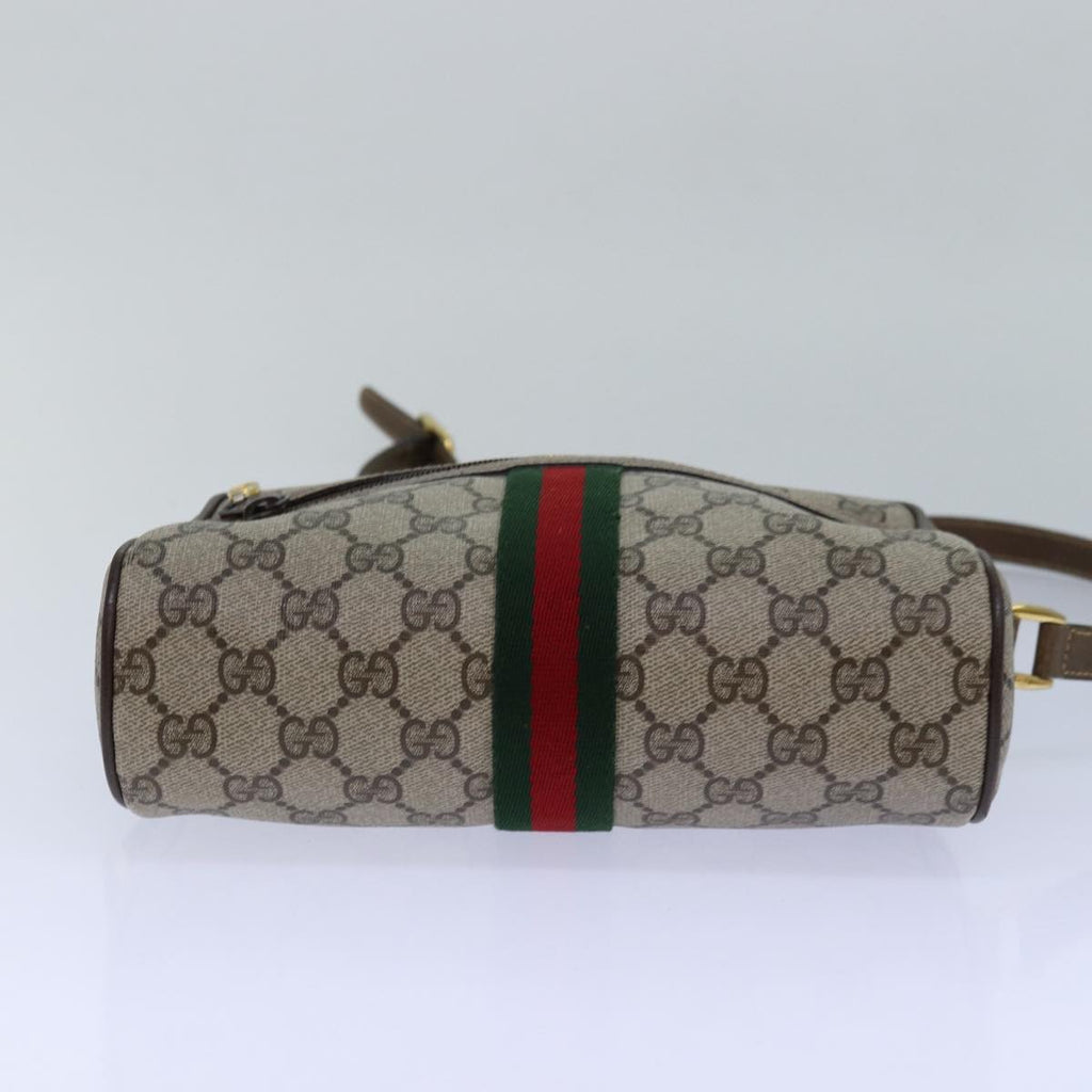 GUCCI GG Supreme Web Sherry Line Shoulder Bag PVC Beig gold 85109