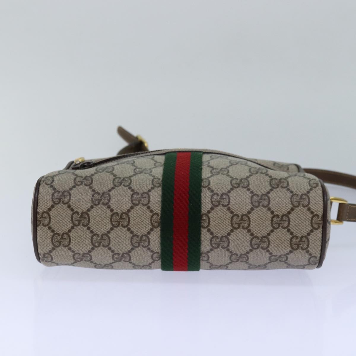 GUCCI GG Supreme Web Sherry Line Shoulder Bag PVC Beig gold 85109