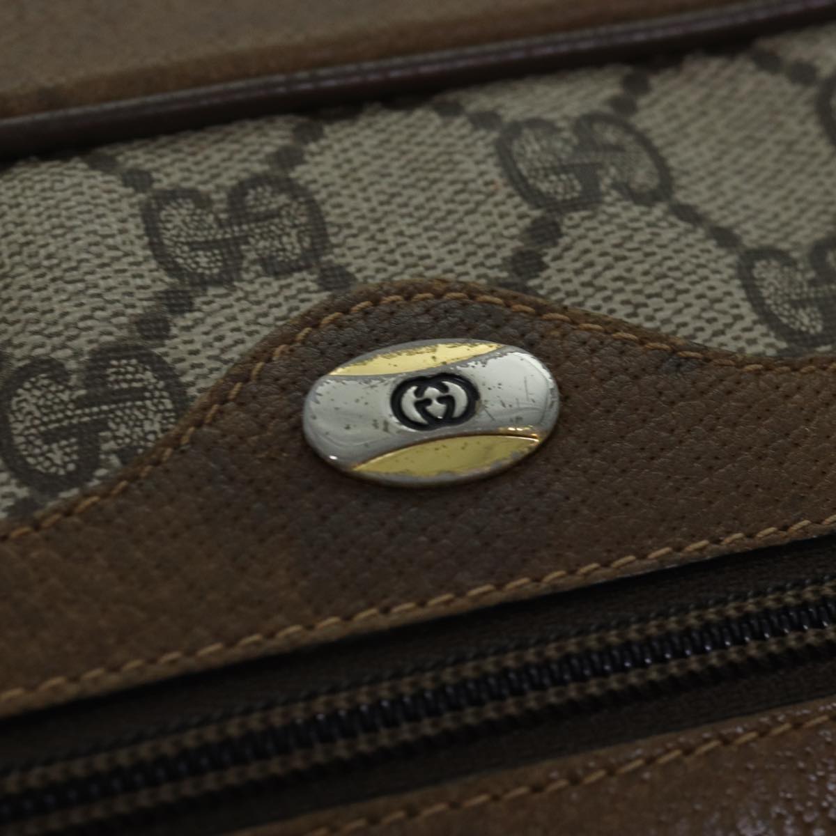 GUCCI GG Supreme Web Sherry Line Shoulder Bag PVC Beige Gold 85110