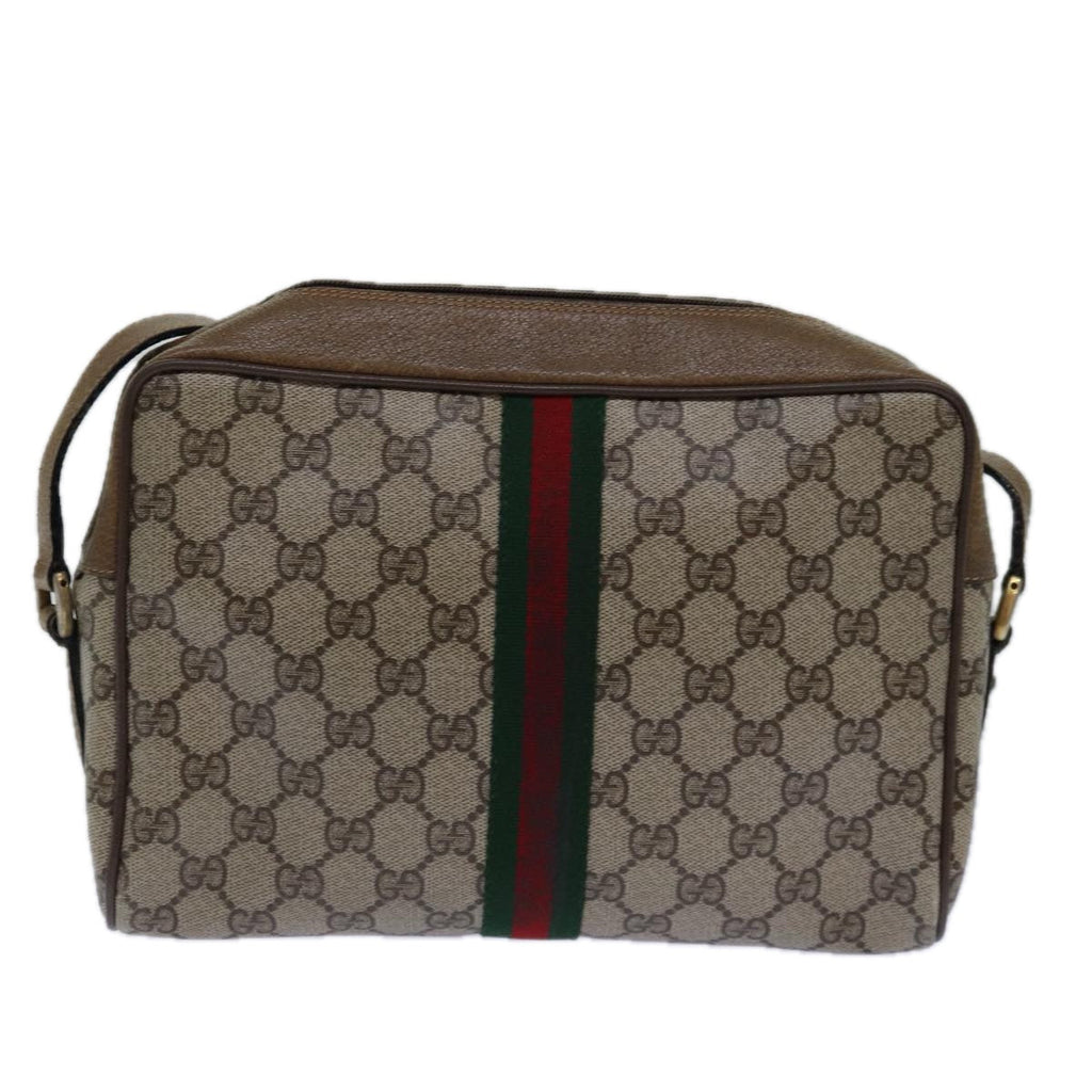 GUCCI GG Supreme Web Sherry Line Shoulder Bag PVC Beige Gold 85110