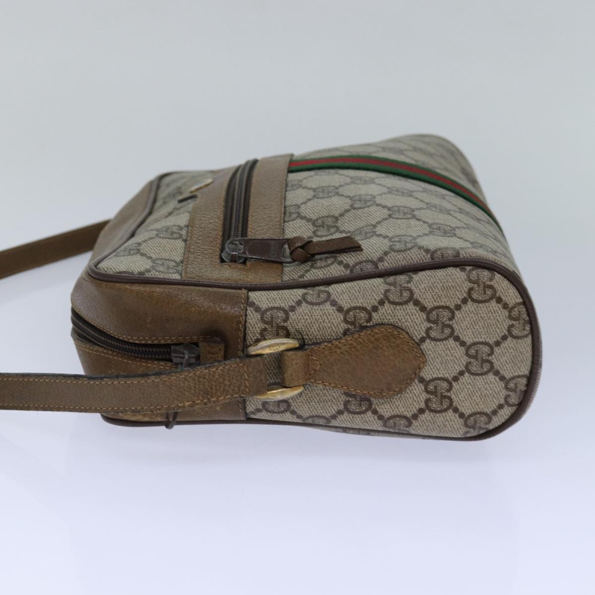 GUCCI GG Supreme Web Sherry Line Shoulder Bag PVC Beige Gold 85110