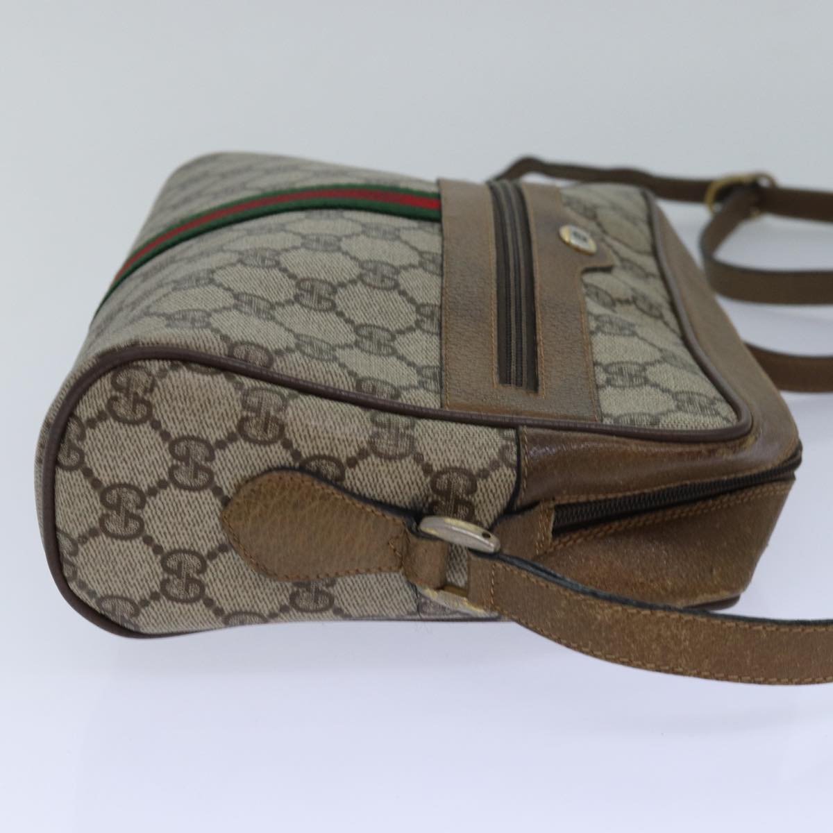 GUCCI GG Supreme Web Sherry Line Shoulder Bag PVC Beige Gold 85110