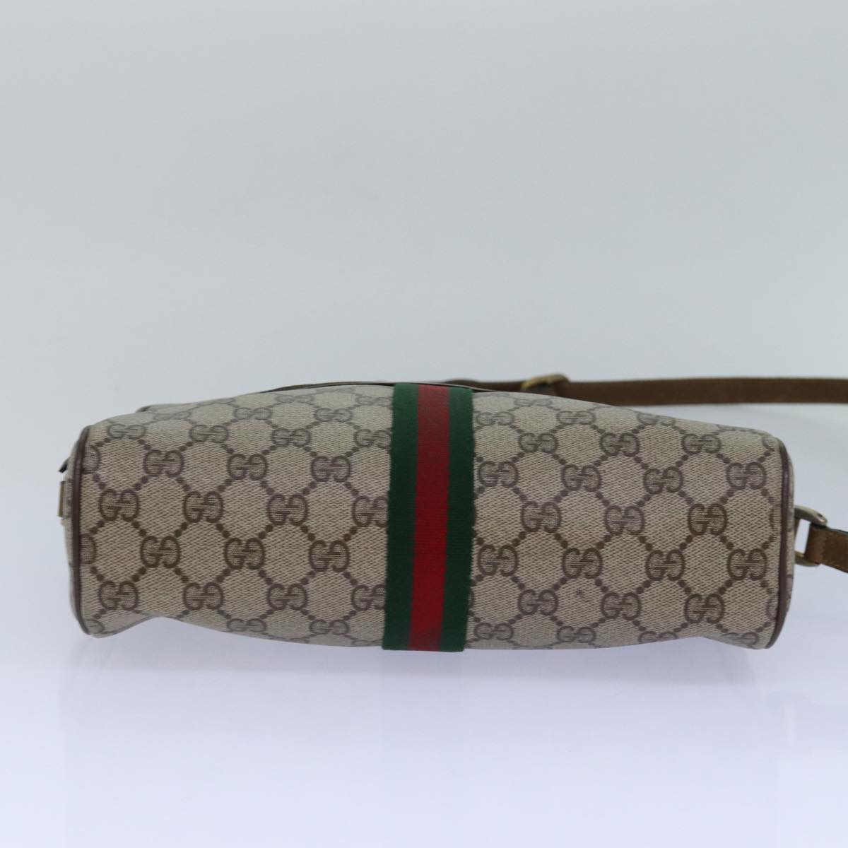 GUCCI GG Supreme Web Sherry Line Shoulder Bag PVC Beige Gold 85110