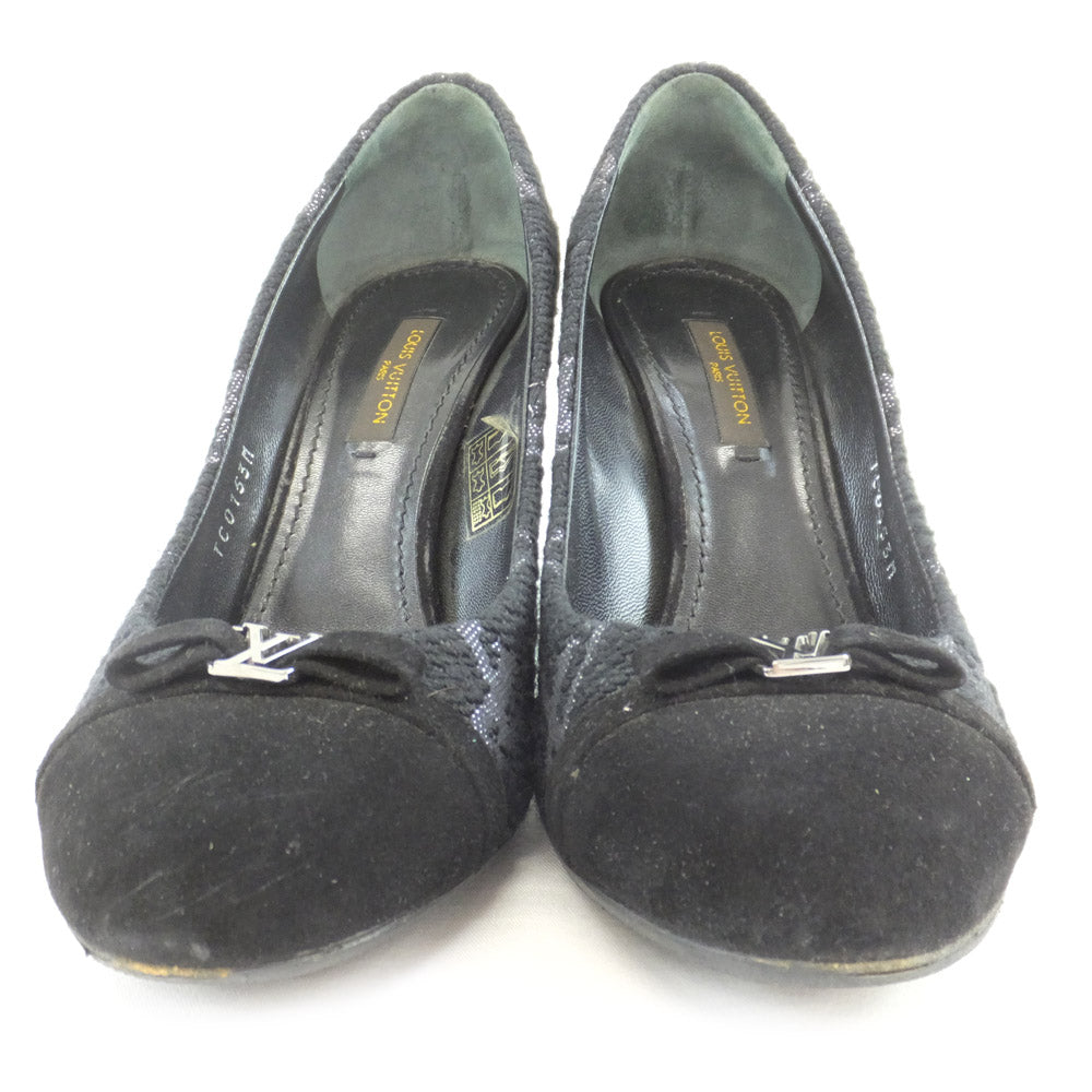 Louis Vuitton Monogram Twin Pump Heels Size 35 22.0cm Equivalent Black Suede  Shoes