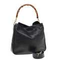 GUCCI Bamboo Hand Bag Leather 2way Black Gold 001 2113 1638 85126