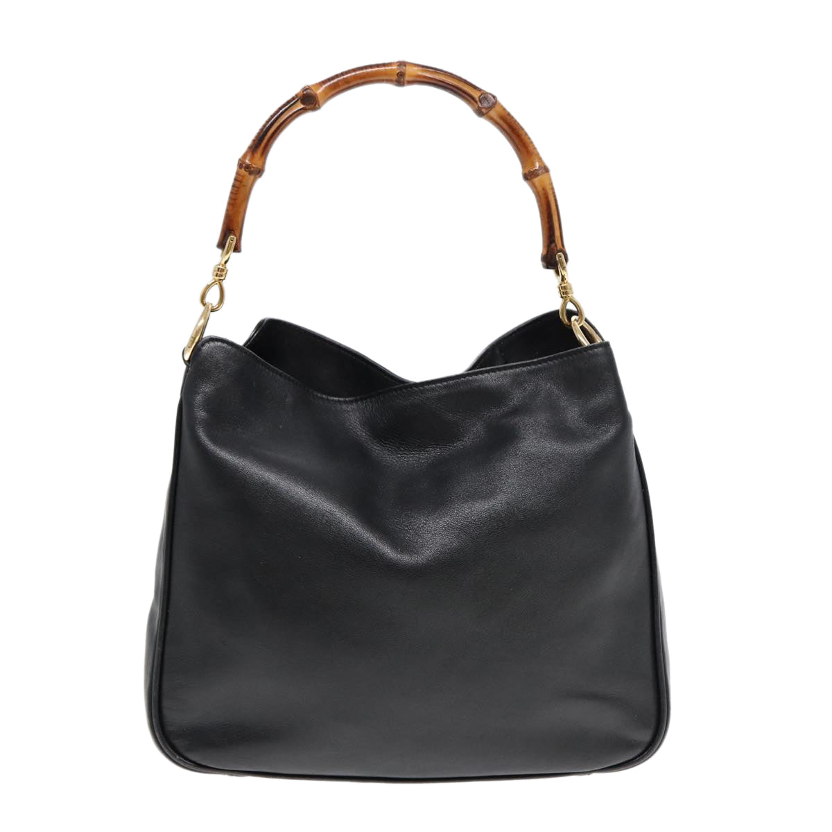 GUCCI Bamboo Hand Bag Leather 2way Black Gold 001 2113 1638 85126