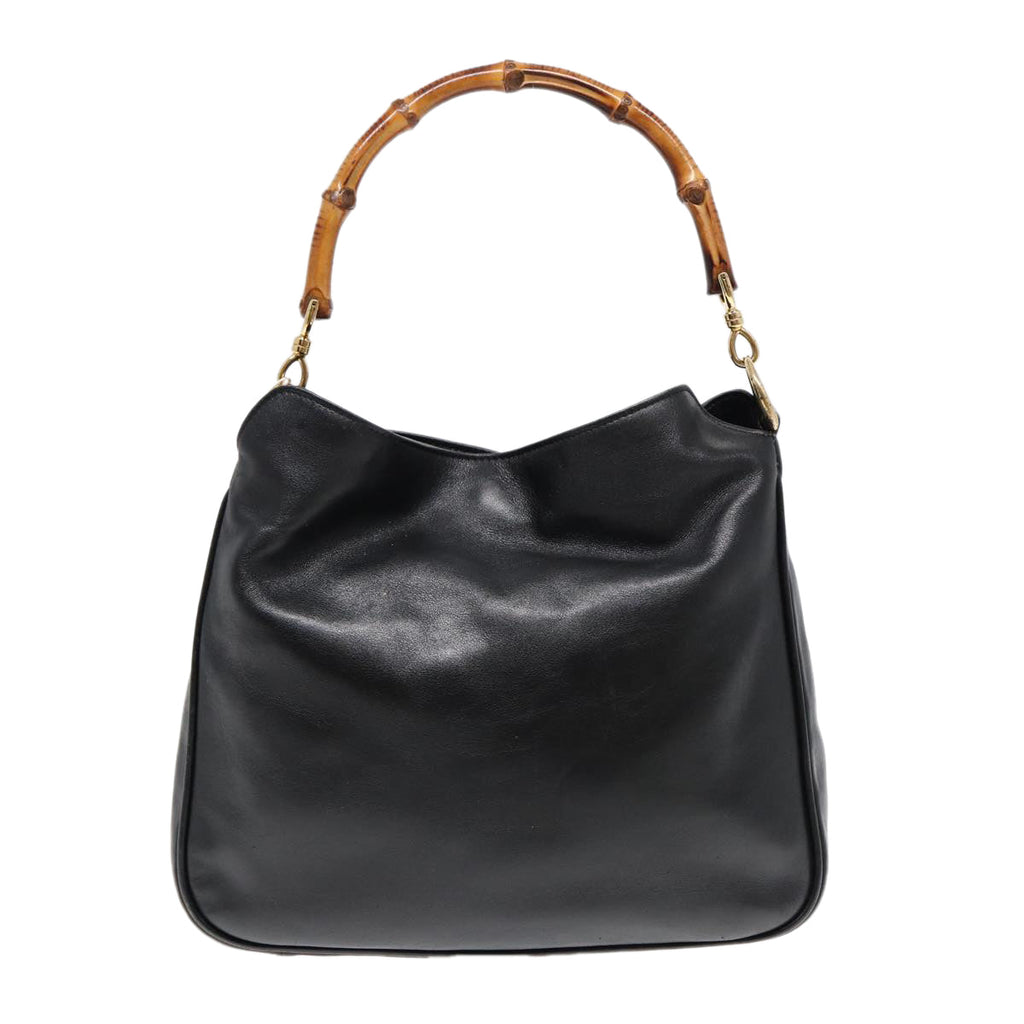 GUCCI Bamboo Hand Bag Leather 2way Black Gold 001 2113 1638 85126