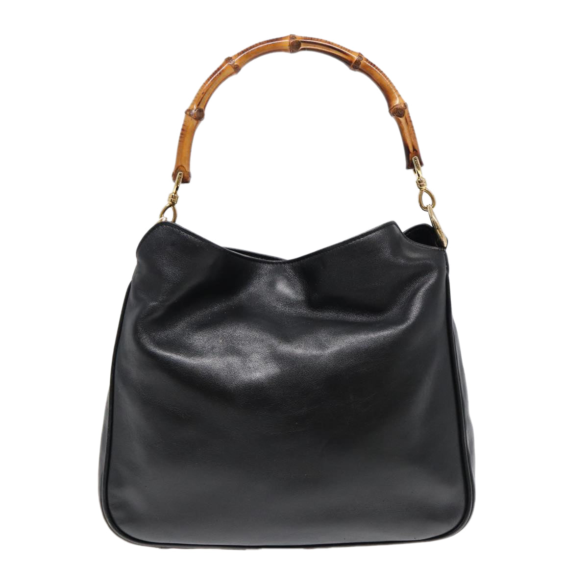GUCCI Bamboo Hand Bag Leather 2way Black Gold 001 2113 1638 85126