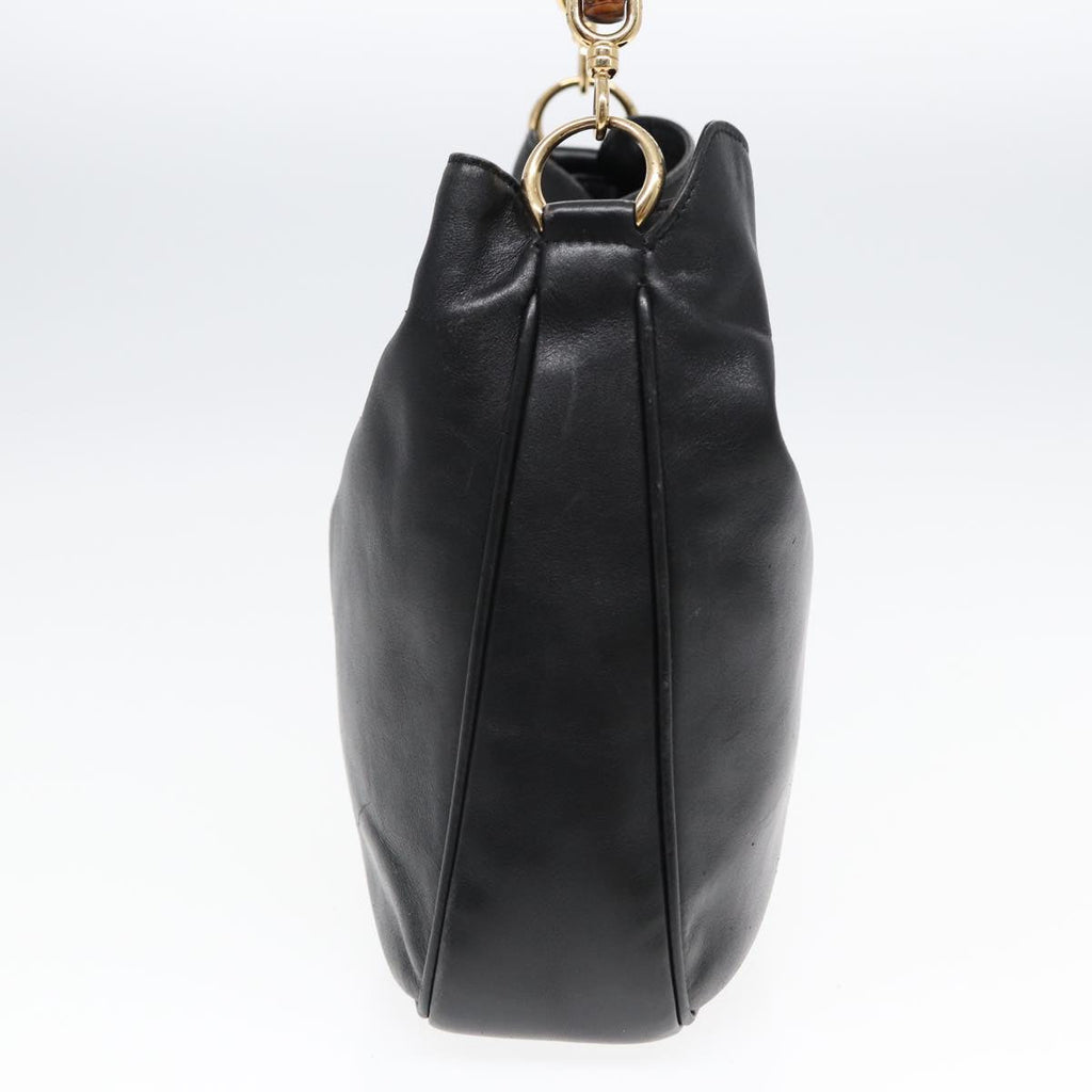 GUCCI Bamboo Hand Bag Leather 2way Black Gold 001 2113 1638 85126