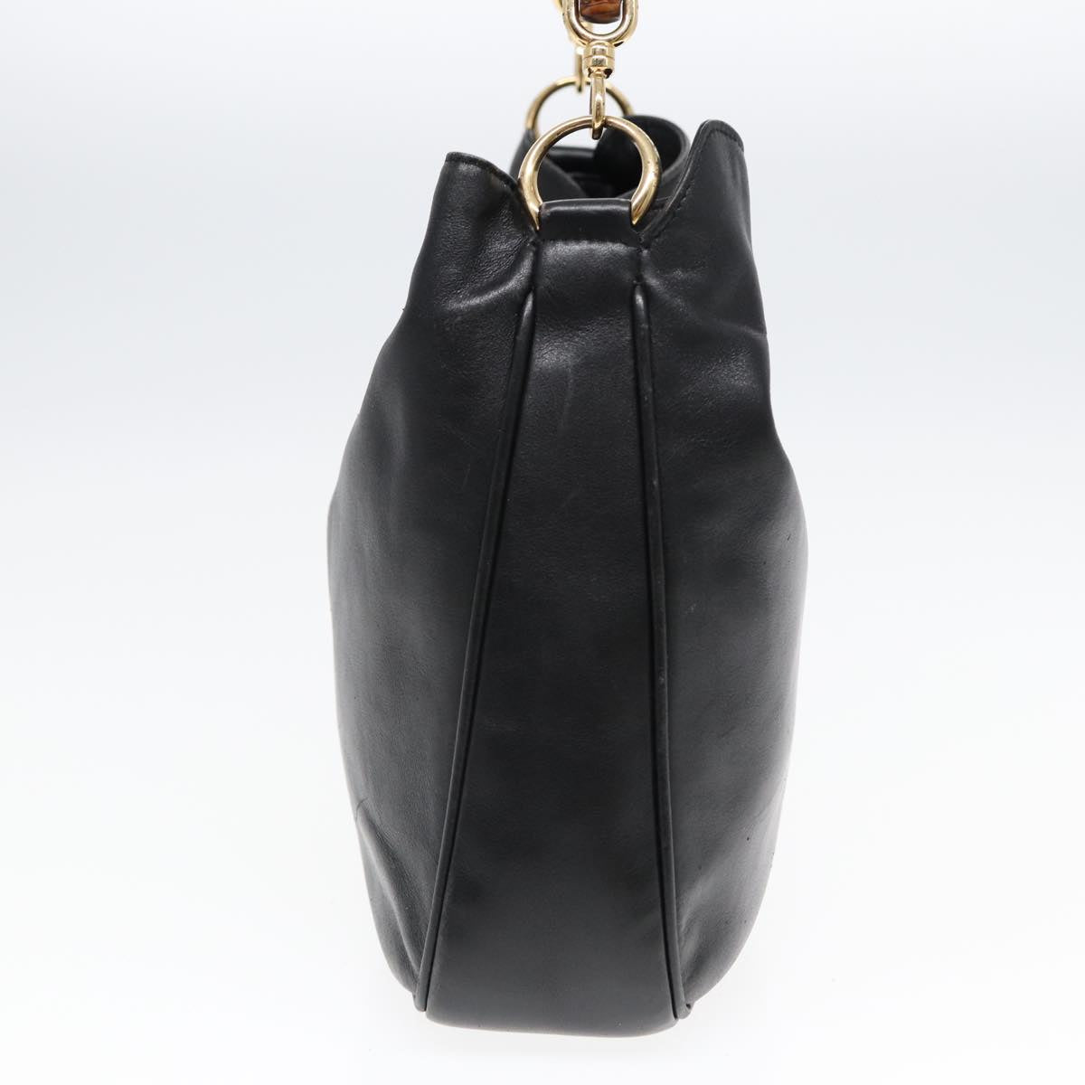 GUCCI Bamboo Hand Bag Leather 2way Black Gold 001 2113 1638 85126