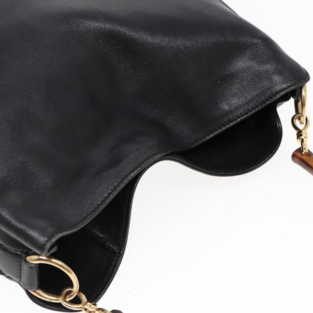 GUCCI Bamboo Hand Bag Leather 2way Black Gold 001 2113 1638 85126