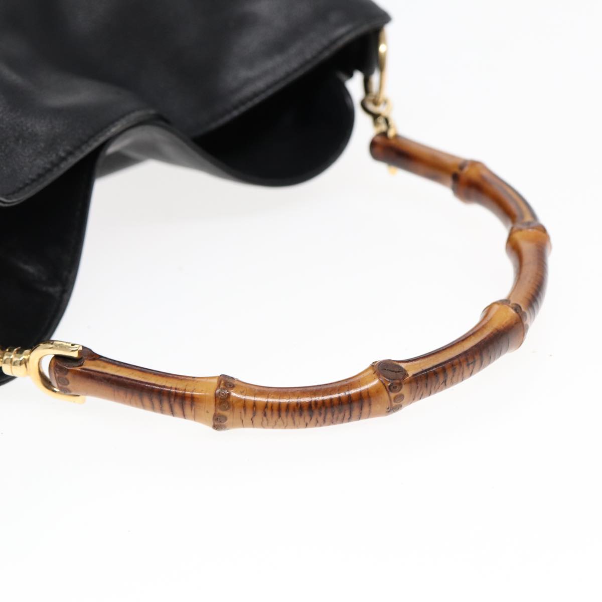 GUCCI Bamboo Hand Bag Leather 2way Black Gold 001 2113 1638 85126