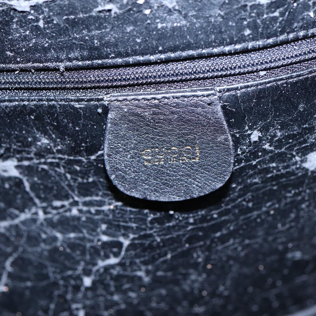 GUCCI Bamboo Hand Bag Leather 2way Black Gold 001 1998 1577 85127