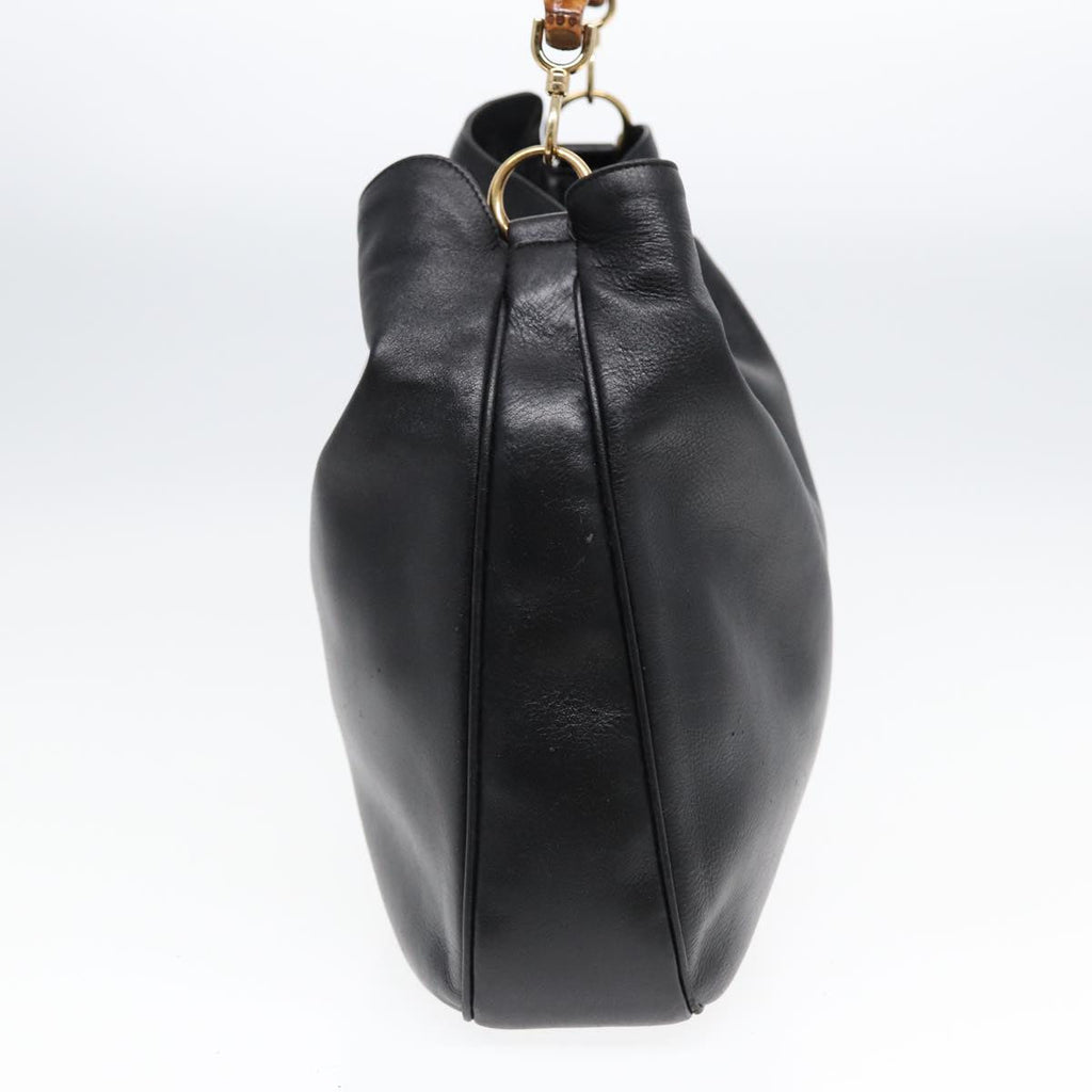 GUCCI Bamboo Hand Bag Leather 2way Black Gold 001 1998 1577 85127