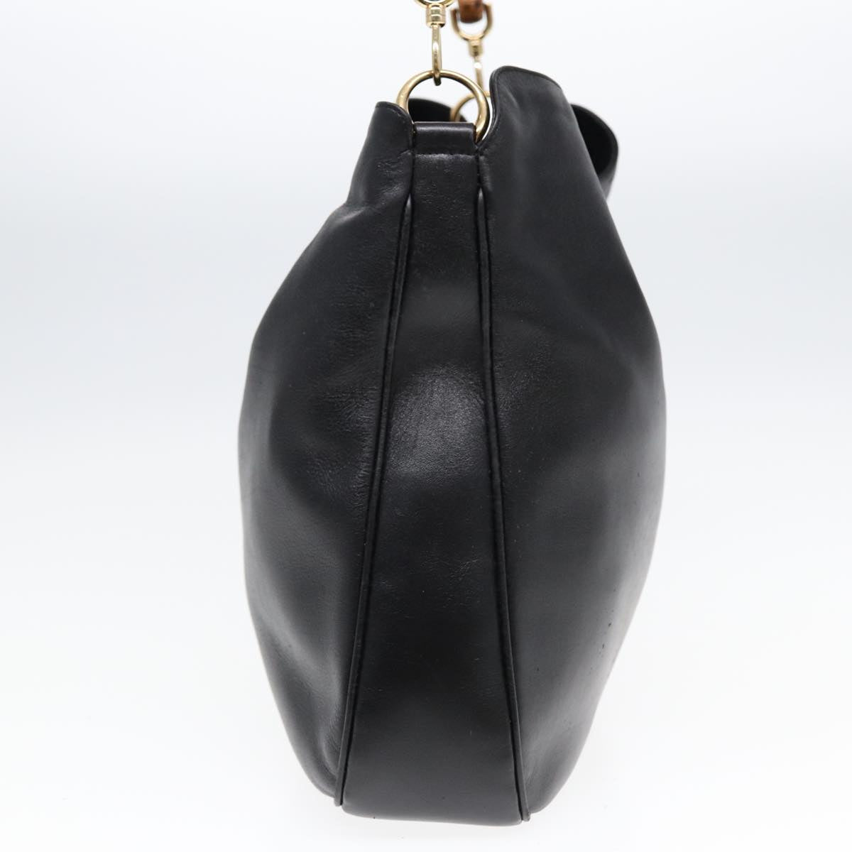 GUCCI Bamboo Hand Bag Leather 2way Black Gold 001 1998 1577 85127
