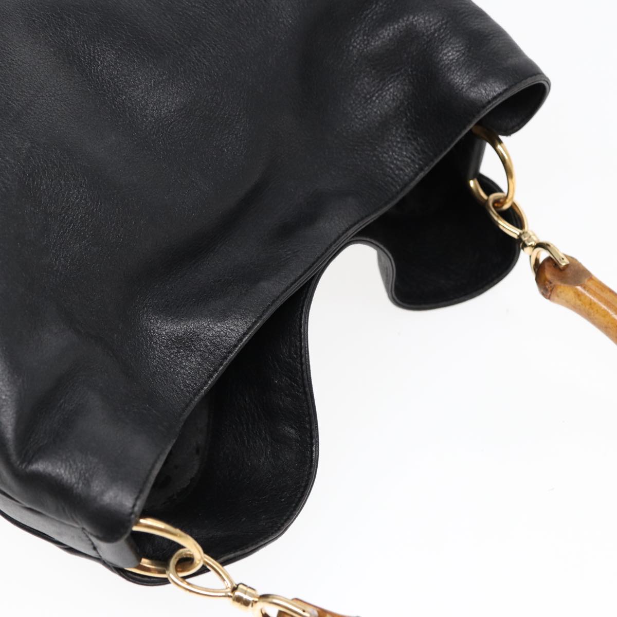 GUCCI Bamboo Hand Bag Leather 2way Black Gold 001 1998 1577 85127