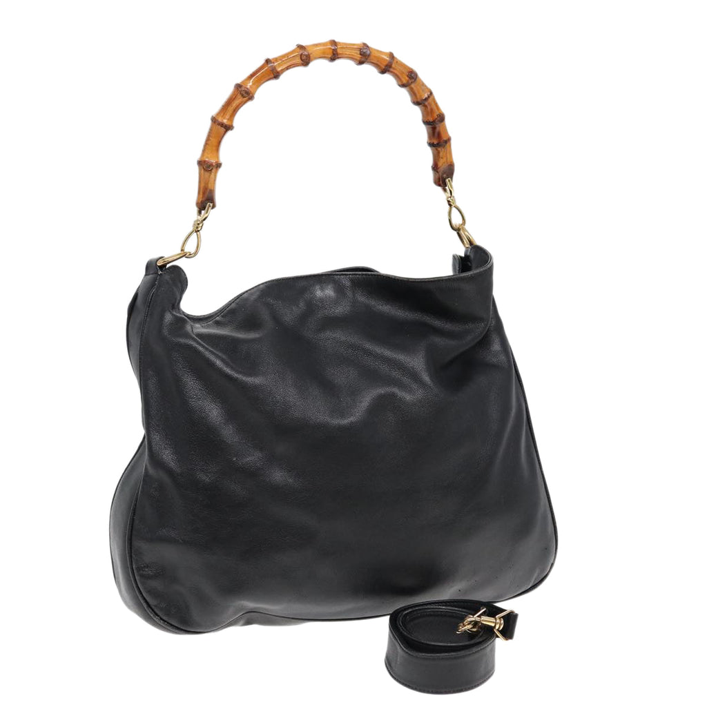 GUCCI Bamboo Hand Bag Leather 2way Black 001 1014 1577 85130