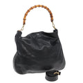GUCCI Bamboo Hand Bag Leather 2way Black 001 1014 1577 85130