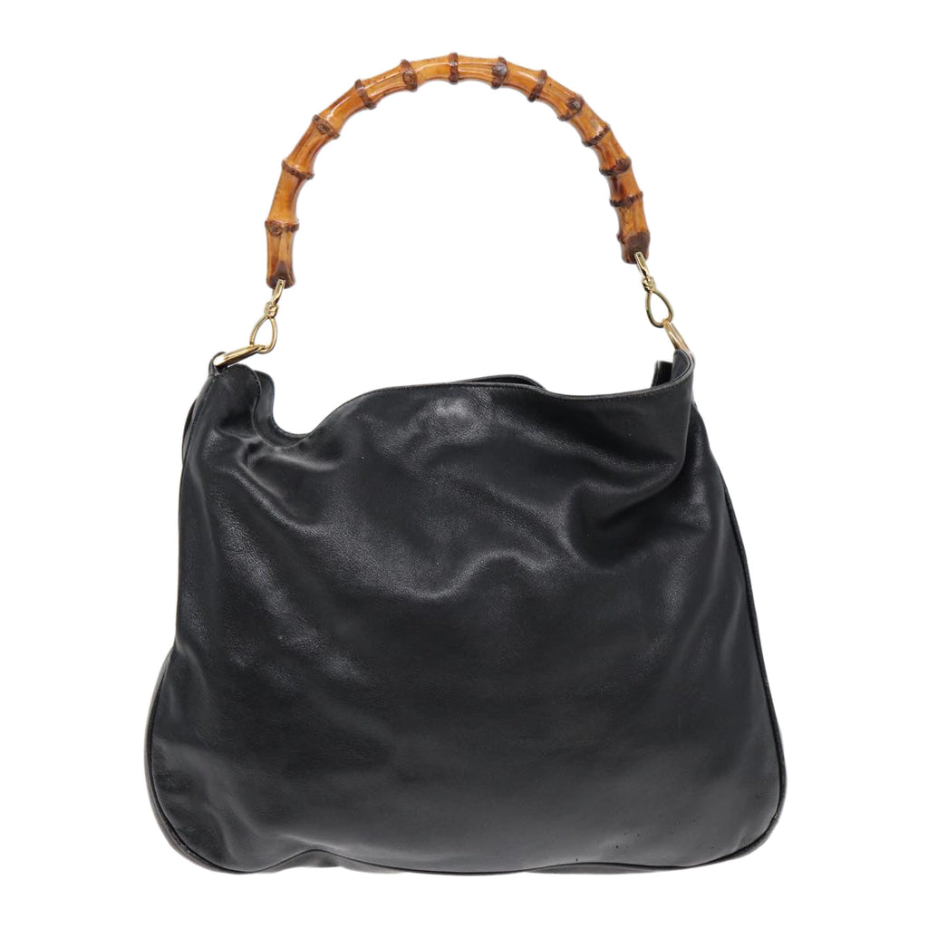 GUCCI Bamboo Hand Bag Leather 2way Black 001 1014 1577 85130