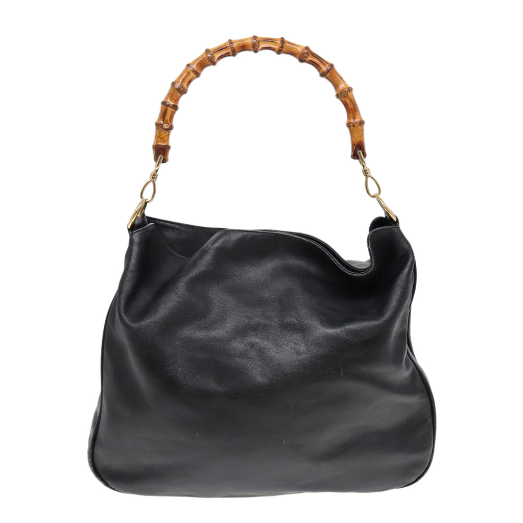GUCCI Bamboo Hand Bag Leather 2way Black 001 1014 1577 85130
