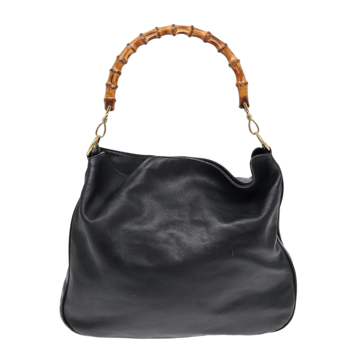 GUCCI Bamboo Hand Bag Leather 2way Black 001 1014 1577 85130