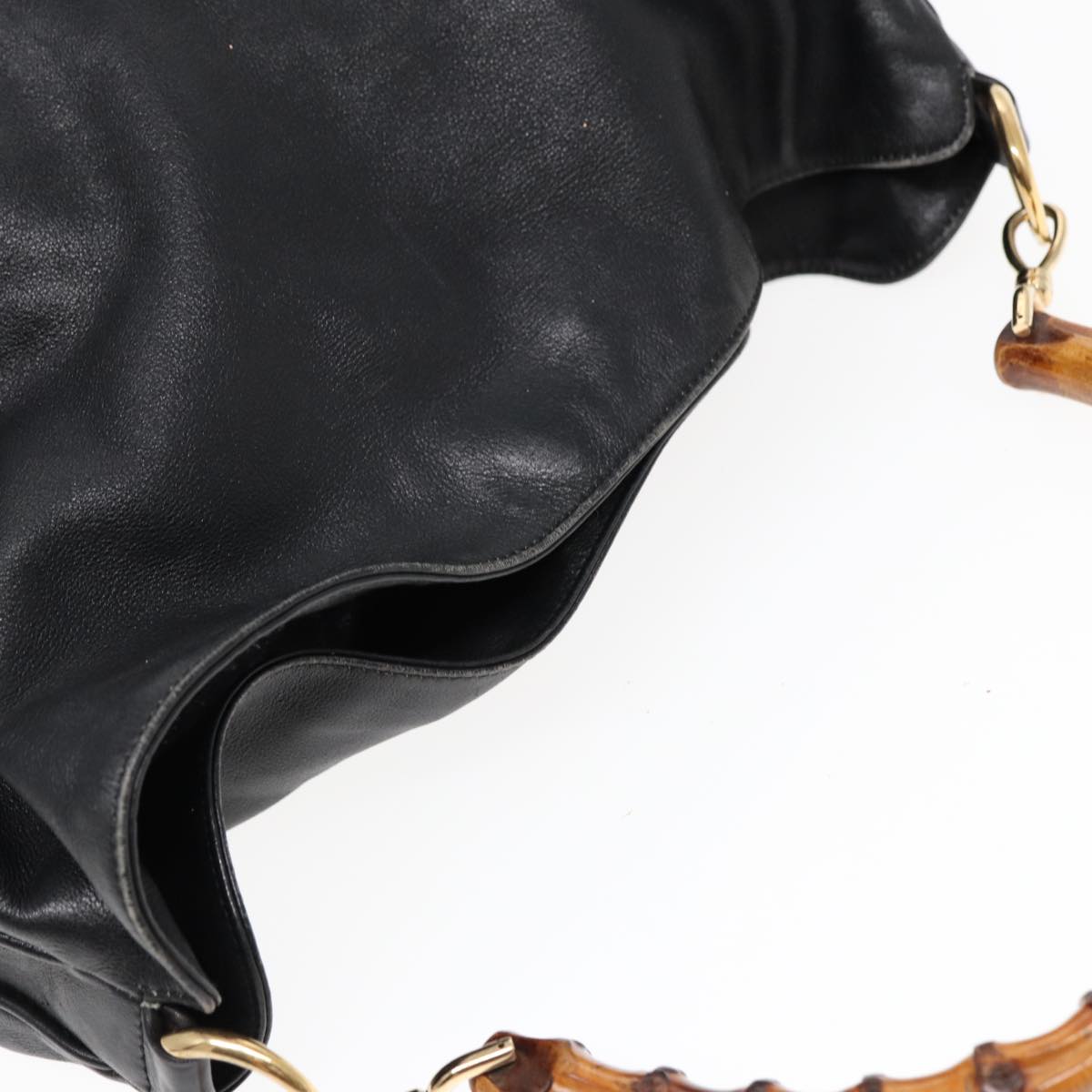 GUCCI Bamboo Hand Bag Leather 2way Black 001 1014 1577 85130