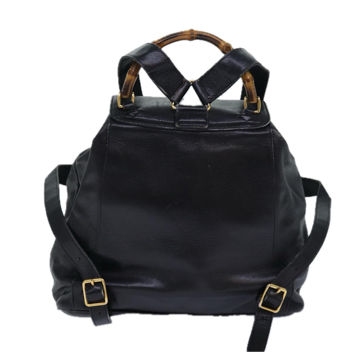 GUCCI Bamboo Backpack Leather Black Gold 003 2058 0016 85154