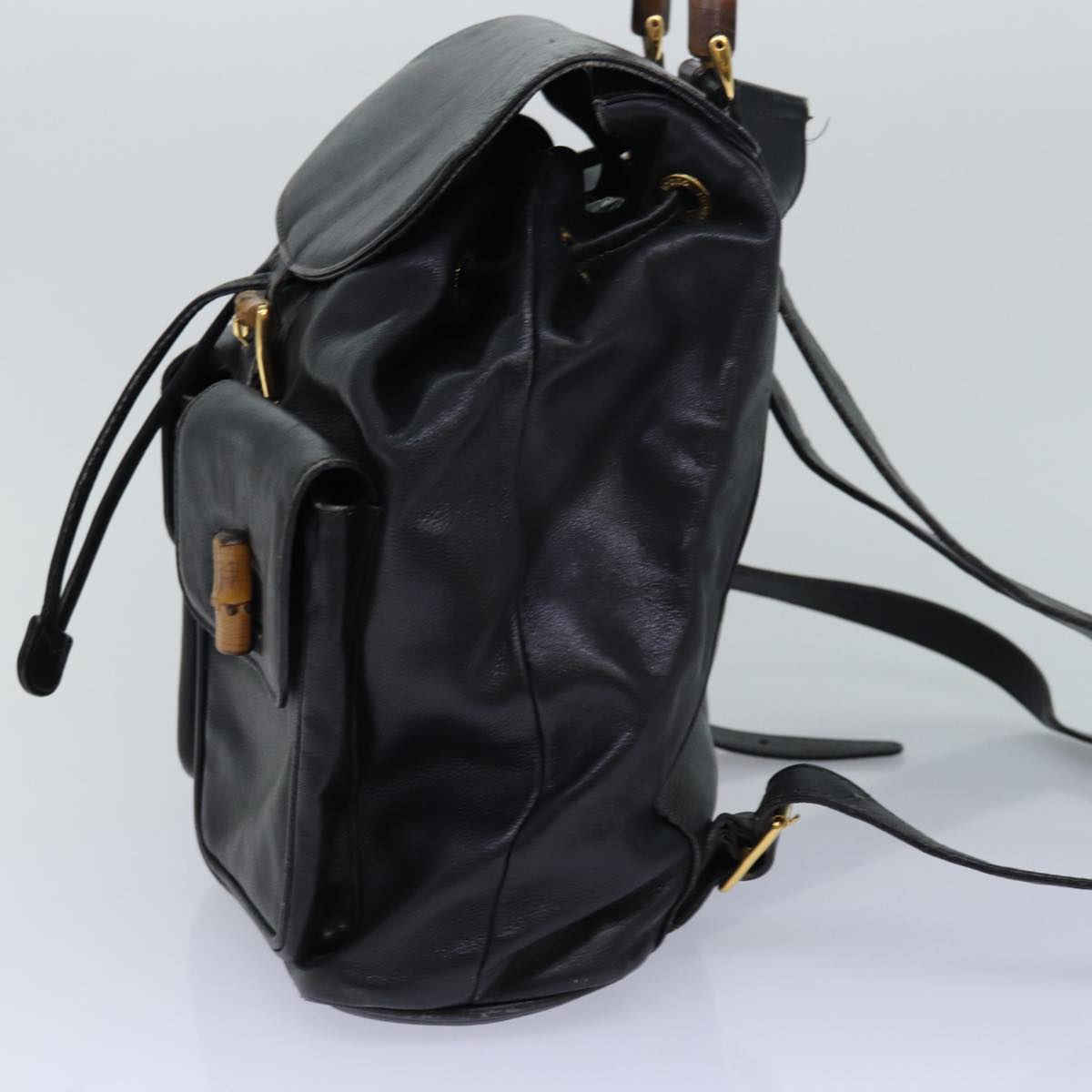 GUCCI Bamboo Backpack Leather Black Gold 003 2058 0016 85154