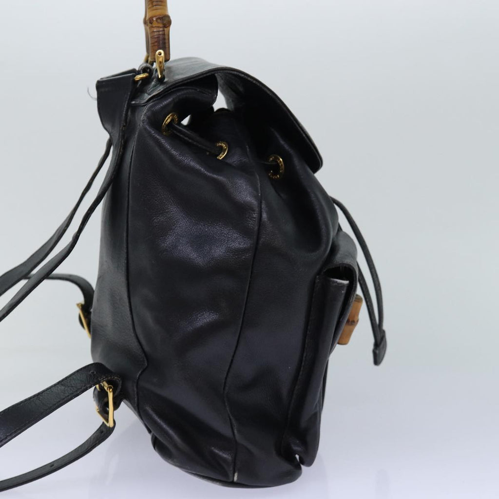 GUCCI Bamboo Backpack Leather Black Gold 003 2058 0016 85154