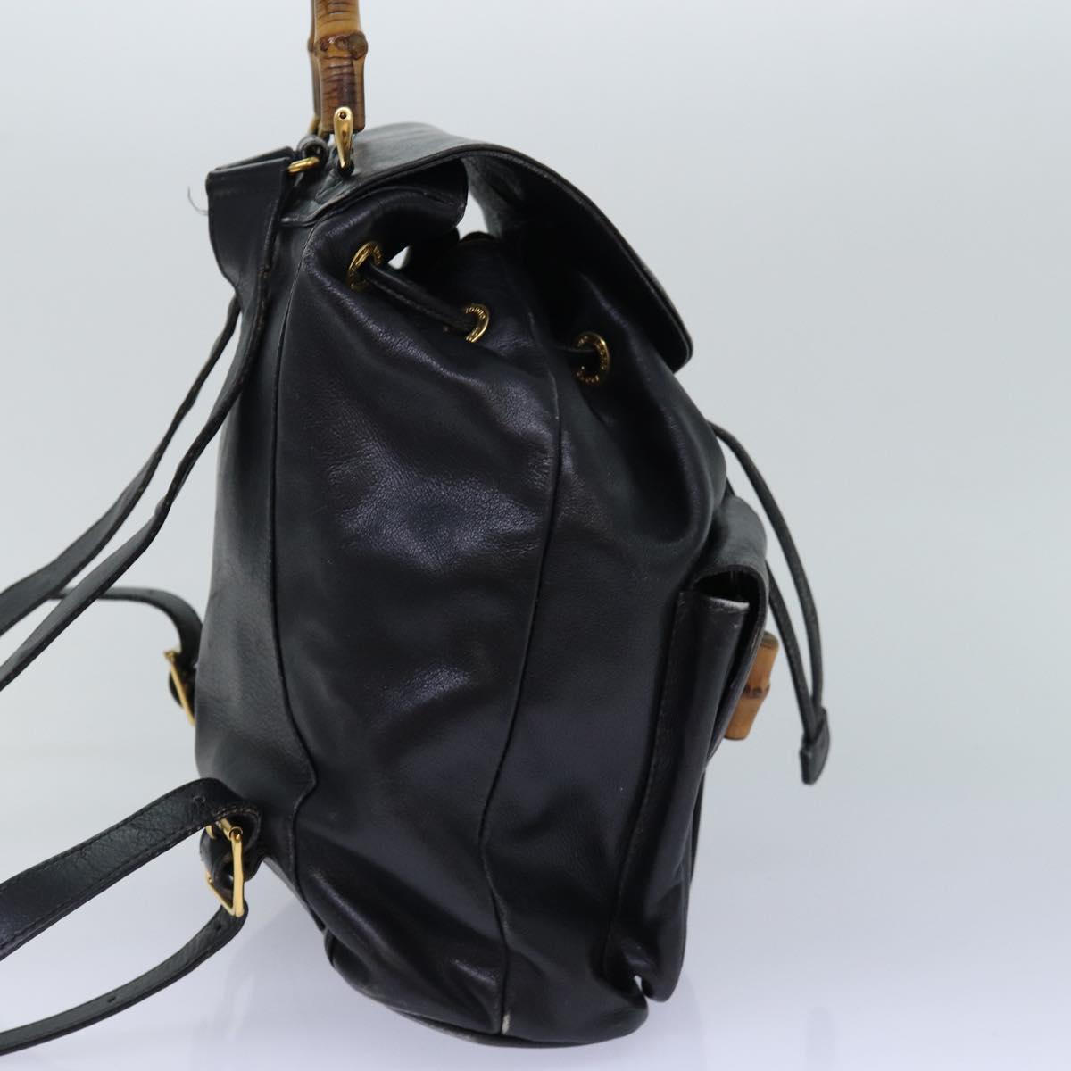 GUCCI Bamboo Backpack Leather Black Gold 003 2058 0016 85154