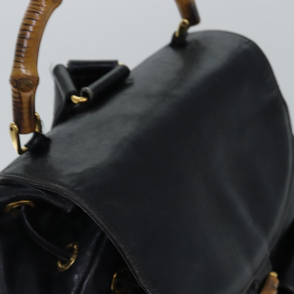 GUCCI Bamboo Backpack Leather Black Gold 003 2058 0016 85154
