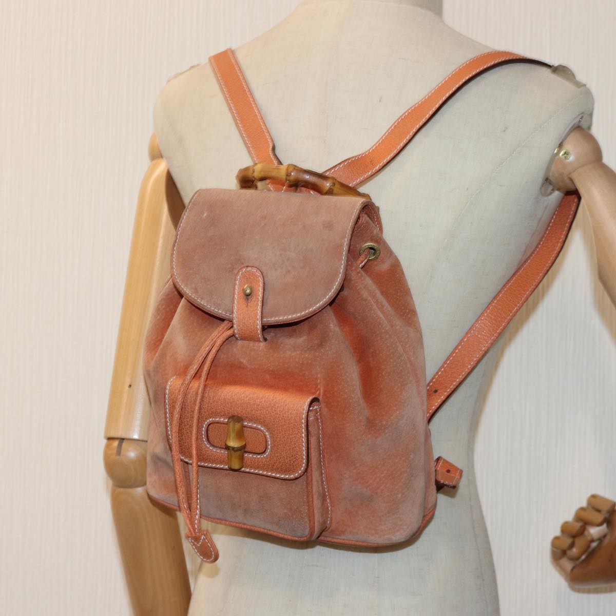 GUCCI Bamboo Backpack Suede Orange 003 2058 0030 85155
