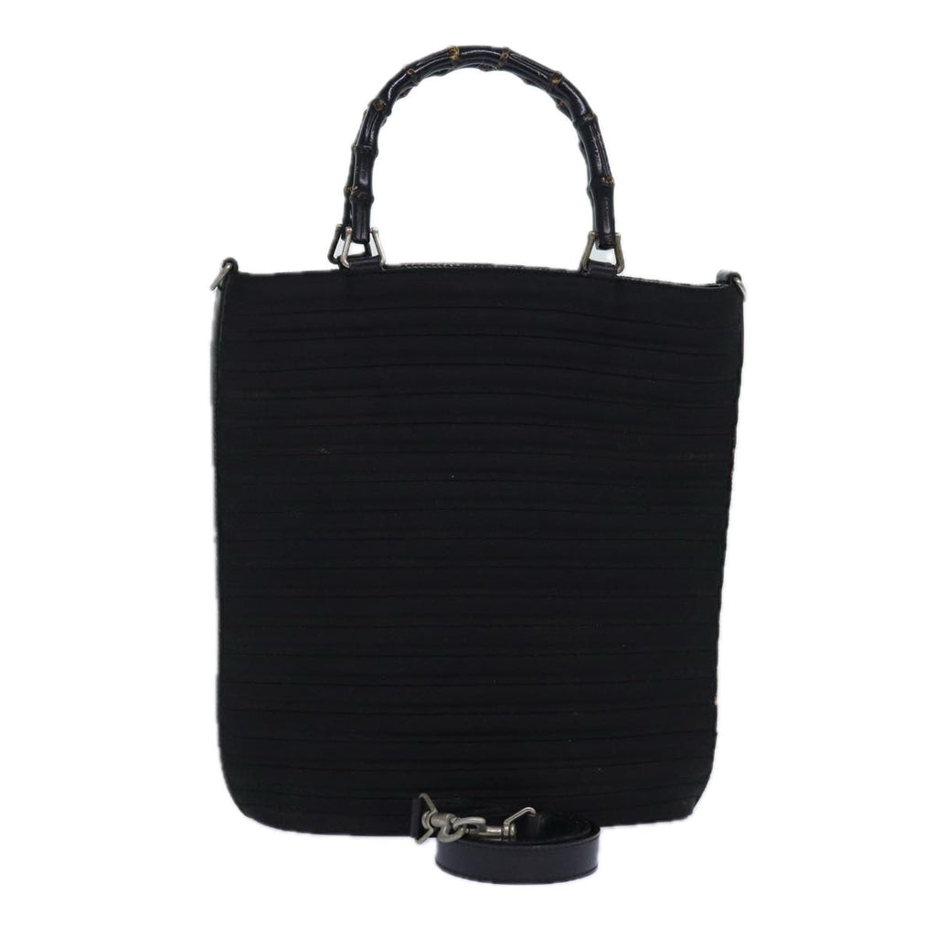 GUCCI Bamboo Hand Bag Nylon 2way Black Silver 002 1998 0353 85161